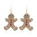 Boucles d'oreilles bonhomme de pain d'épices en acrylique pailleté avec crochets dorés de Noël - Bonhomme de Pain d'Épices à Paillettes Brunes Style A