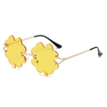 Frameless yellow clover shaped sunglasses with gold metal frame for party costume - 8109 Four Leaf Clover Gold Frame Yellow Lens
