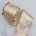 Champagne gold glitter ribbon with wired edges for Christmas gift wrapping and DIY decor - 6.3cm / Champagne