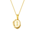 Gold plated titanium steel necklace with letter I shell pendant and lava style rim - Letter I