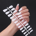 Unghie finte lunghe ballerina bianche lucide con finitura UV per donne - Bianco (ZBLL-02)
