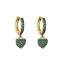 Golden heart hoop earrings featuring micro-paved green zircon stones on white background - Heart Green