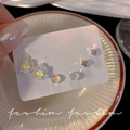Three-pair silver stud earring set with opal heart, iridescent bead and star shapes - Silver Iridescent Star Moon Set