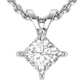 Detail of square princess cut cubic zirconia pendant on silver woven chain necklace - XL271 Princess Cut Four-Claw