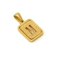 18K gold-plated titanium steel rectangular pendant with a frosted镂空 letter M design - Letter M - Gold