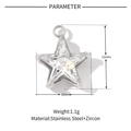 Detail showing 12mm stainless steel star pendant with zircon and product parameters - Silver Star (VG089)