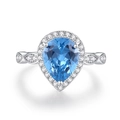 Eleganter S925 Silberring mit birnenförmigem blauem Edelstein und Diamant-Halo-Fassung - US 6 / Blauer Spinell (FDJZ-107)