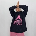 Oversized βαμβακερή μπλούζα σε μαύρο acid wash με ροζ Namaste Bitches γραφικό τύπωμα - S / Ξεπλυμένο Μαύρο