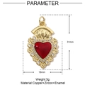 Detailed dimensions of red heart enamel pendant with cubic zirconia and copper base - Style VH615 (31x18mm/3g)