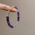 Elegant beaded amethyst bracelet with golden crown accent and white crystal beads - 65# Gold Crown Purple White Bracelet (Exquisite Gift Box)