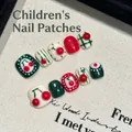 Handmade 10pcs children press-on nails set with cute cherry design and red checkered pattern - Extra Small (XS)