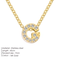 14K gold plated stainless steel initial G necklace with white zircon stones for women - Letter G / Gold