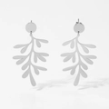 Minimalist leaf-shaped drop earrings in silver 316 stainless steel finish - Leaf Silver (D3100)
