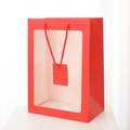 Elegant red gift bag with transparent window and decorative card tag for plush toys - H24cm W16cm D12cm / Red Handbag (10 Pieces/Pack)