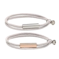 Magnetic couple bracelets with silver and rose gold metal tubes on grey braided cords - Grey Pair