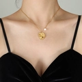 Irregular gold lava pendant necklace with freshwater pearl on a minimalist chain - Gold Color Necklace (P912)