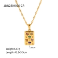 18K gold plated stainless steel necklace with a rectangular butterfly gemstone pendant - Gold/Colorful Zirconia (JDN2304005-CR)