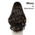 Back view of long wavy hair extension in black brown shade on mannequin stand - 24 inch / Black Brown (#4)