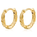 Detailed view of gold-plated hoop earrings with continuous embossed wave patterns - Wave / Gold