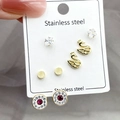 Set di 4 paia di orecchini a lobo in acciaio inox con cigno dorato e strass lucidi - 4 Paia-Cigno/Zircone Quadrato/Disco/Anello