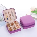Portable purple square jewelry organizer with zip closure and multi-grid interior - Deep purple