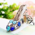 Elegant blue crystal high-heeled shoe keychain with sparkling rhinestones and metal ring - White Crystal Shoe