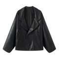 Veste chic en similicuir noir avec large revers et fermeture à trois boutons - XS / Noir