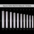 Extra lange vierkante salon nageltips in natuurlijke kleur met tabel voor 10 maten - Vierkante Kunstnageltips (10 Stuks) / Natuurlijke Kleur