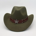 Sombrero vaquero de fieltro verde oliva con banda de cuero marrón y emblema de estrella - Talla única / Azul marino