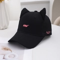 Schwarze Baumwoll-Baseballkappe mit Katzenohren und rosa Stickerei auf weißem Grund - Schwarz