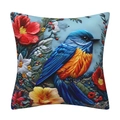 Floral pillow cover with 3D effect bird and flower print for sofa decoration - 18x18 Inch