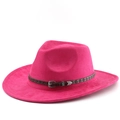 Classic magenta felt cowboy hat with wide brim and brown leather belt buckle accessory - M (56-58cm) / Rose Red