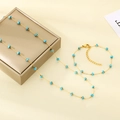 Detailed view of golden chain necklace and bracelet set with blue square turquoise beads - Bracelet 18CM / Type A - 4mm Gold