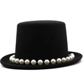 Elegant black top hat featuring a tall crown with decorative large white faux pearls - M(56-58cm) / Pearl Chain Decor Style (07) / Black