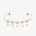 Golden stainless steel woven bangle with five crystal flowers, 6cm diameter, 7g weight - White (Polished Flower Bangle)