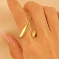 French style 18k gold plated stainless steel open ring with water drop design - 18K Gold T-Shape Open (8765)