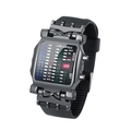 Binary LED sports watch in crab-inspired black design with silicone strap and date display - Black