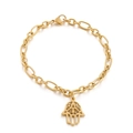 Golden Hamsa Hand pendant bracelet made of stainless steel with lobster clasp - Gold (KB144875-Z)
