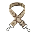 Detail van verstelbare geweven schouderriem met bruine en beige ruitpatronen - Khaki Goudlijn Diamant + Gunmetal Gesp