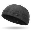 Dark grey diamond quilted docker hat with silver metal Sports Style badge for men - Adjustable / Gray