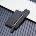 Universal carbon fiber pattern phone wallet sleeve in black with metal zipper - Vertical Flip Style / Black