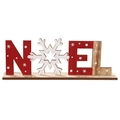 Close-up of NOEL wooden Christmas ornament with snowflake prints and rustic finish - Snowflake (NOEL)