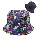 Detail showing graffiti print and plain reversible cotton bucket hat designs - Style 3—Black Base Colorful Letter Graffiti