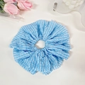 Oversized blue and white striped fabric scrunchie with elegant pleated design - Blue (Plaid)