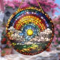 Colorful bohemian acrylic sun catcher with rainbow and sun pattern for window decor - Sun Rainbow Pattern (38) / 15x15x0.2cm