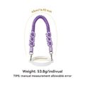 Purple handmade woven handle for Stanley cup with silicone base and dimensions details - K68893 Purple Paracord