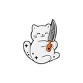 Süße weiße Cartoon-Katze Emaille-Anstecknadel mit Messer sowie orange-schwarzen Sternen - Stehende Katze Mit Messer Stil (QHXZ3709)