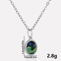 Detail van ovale abalone schelp hanger ketting van 304 roestvrij staal met afmetingen - Zilveren ovale abalone schelp ketting
