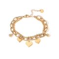 Bracciale a doppio strato in acciaio placcato oro 18K con ciondoli a cuore pixel e perle - Oro