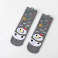 Gray cotton blend Christmas socks for children featuring a snowman pattern and Ho Ho Ho text - Grey HoHoHo Snowman with Pom-pom